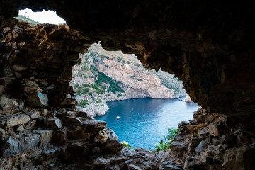 ruin of a Saracen tower,  path to the Bay of Recommone, Massa Lubrense, italy