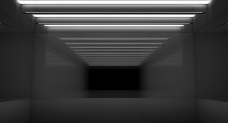 Obraz premium Contemporary future concept background. Empty futuristic clean dark box interior room With Light. 3D Rendering