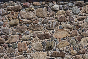 the wall of an old building lined with stones