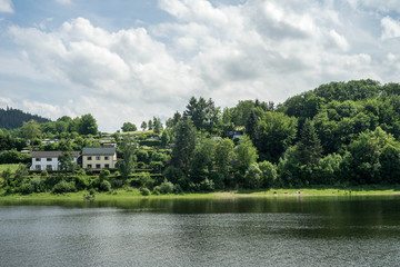 Lake trip in Rurberg, Simmerath, North Rhine Westphalia, in the Eifel National Park in Germany