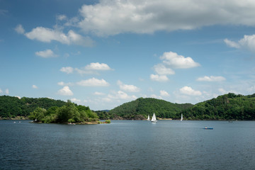Lake trip in Rurberg, Simmerath, North Rhine Westphalia, in the Eifel National Park in Germany