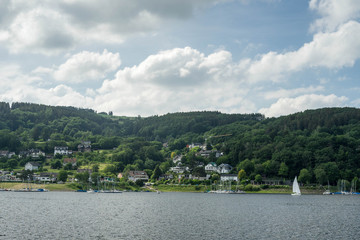 Lake trip in Rurberg, Simmerath, North Rhine Westphalia, in the Eifel National Park in Germany