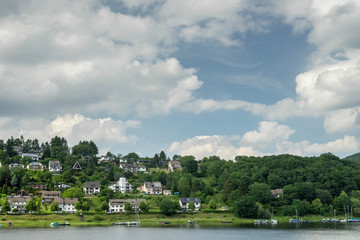 Fototapeta na wymiar Lake trip in Rurberg, Simmerath, North Rhine Westphalia, in the Eifel National Park in Germany