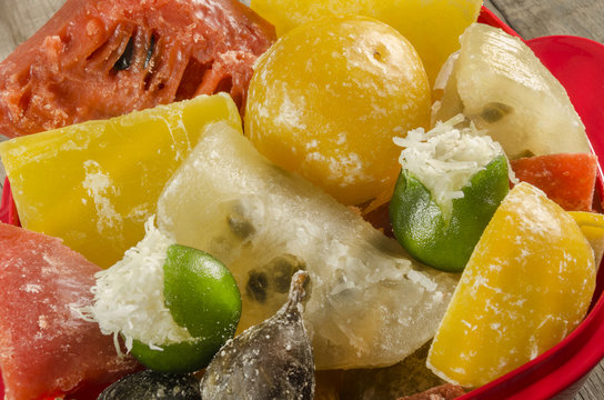 Mexican candied fruits . Colorful traditional assorted sweets