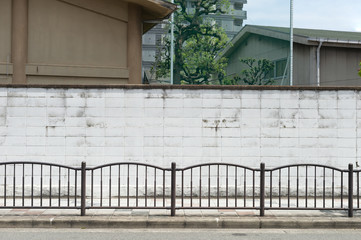 street wall background ,Industrial background, empty grunge urban street with warehouse brick wall