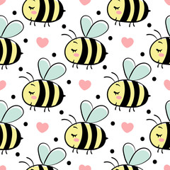 Vector seamless pattern with bees in love