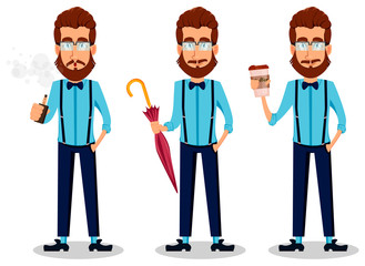 Young bearded hipster man in glasses