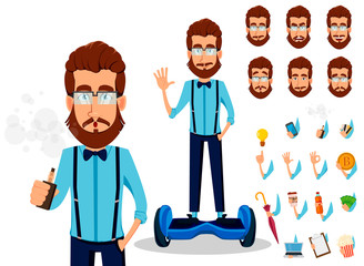 Young bearded hipster man in glasses