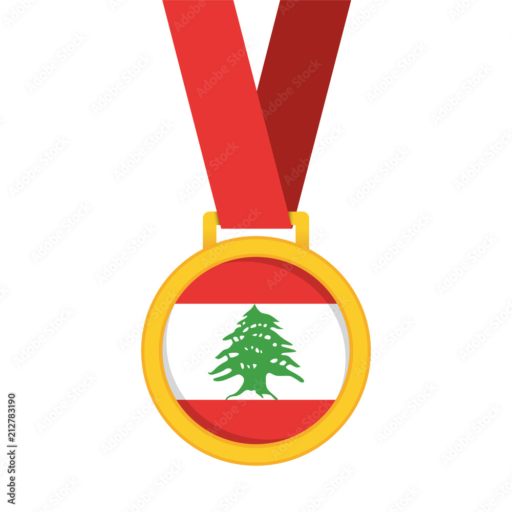 Sticker lebanon national flag gold first place winners medal.