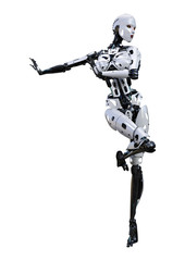 3D Rendering Female Robot on White