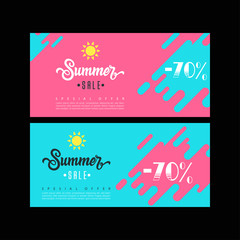 Summer sale. Sale banner template. Colorful brochure design. Facebook Cover. Facebook banner. Gift card. Sale voucher.	