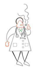 Vector cartoon doctor man standing and smoking cigarette