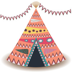 Indian tent or wigwam pierced with arrows isolated on white background. Vector cartoon close-up illustration. © MichiruKayo