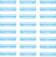Subscribe square website glossy buttons set on white background, vector illustration