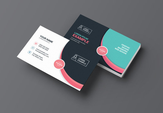 Business Card Layout with Pink and Turquoise Rounded Elements