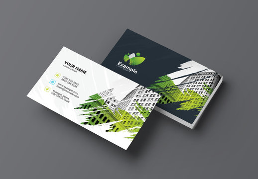 Business Card Layout with a Green Brushstroke Element