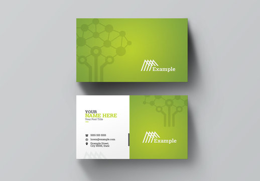 Business Card Layout with Green Background