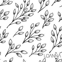 Monochrome vector seamless plant pattern. Endless backgrounds decorative elements. Modern floral texture.