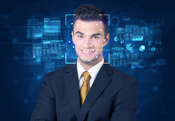 Face Recognition System concept on blue background