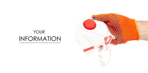 Construction mask in hand building gloves pattern on white background isolation