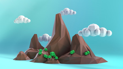 Low Poly island with on a blue sky.3D rednering © Interior Design