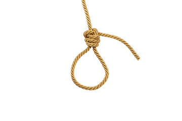 close-up view of rope with knot and loop isolated on white