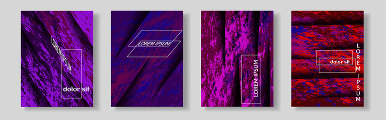 Set of covers. Colorful halftone gradients. Background geometric patterns.