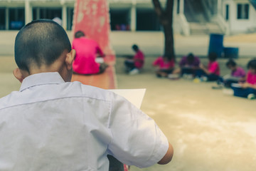 Students try to drawing Thai motifs from Thai architecture in th