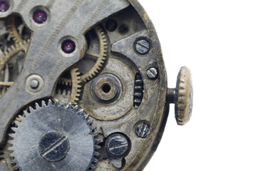 Vintage old clockwork isolated on the white background