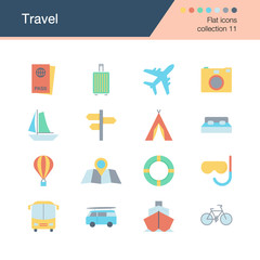 Travel icons. Flat design collection 11. For presentation, graphic design, mobile application, web design, infographics.