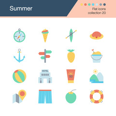 Summer icons. Flat design collection 20. For presentation, graphic design, mobile application, web design, infographics.