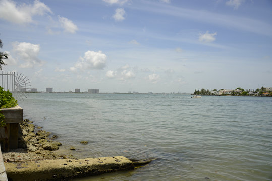 Maiami view of the bay with some clouds sunny day