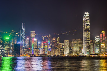 Panoramic View of Hong Kong island skyline at night