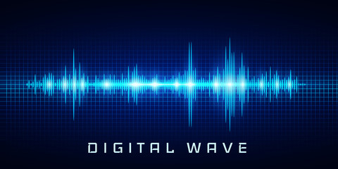 Digital wave, Sound waves oscillating glow light, Abstract technology background - Vector