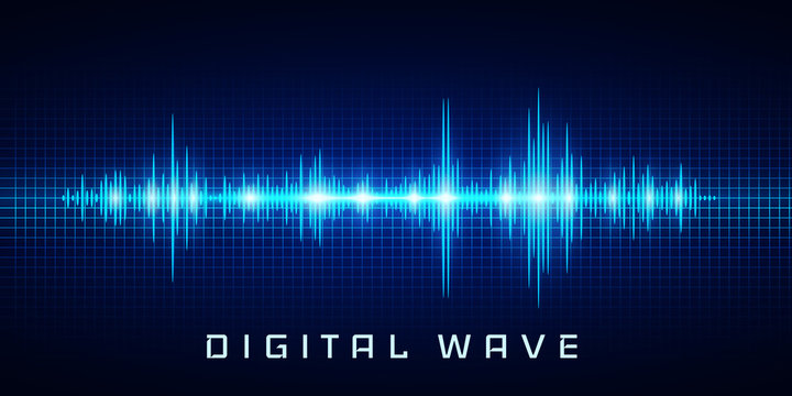 Digital wave, Sound waves oscillating glow light, Abstract technology background - Vector
