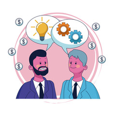 Businessmens talkiing about ideas and money vector illustration graphic design