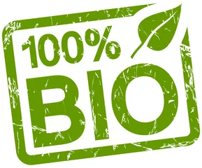 Fotobehang green stamp with text 100% BIO © picoStudio