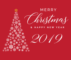 Merry Christmas and Happy New Year 2019 lettering template. Greeting card or invitation. Winter holidays related typograph