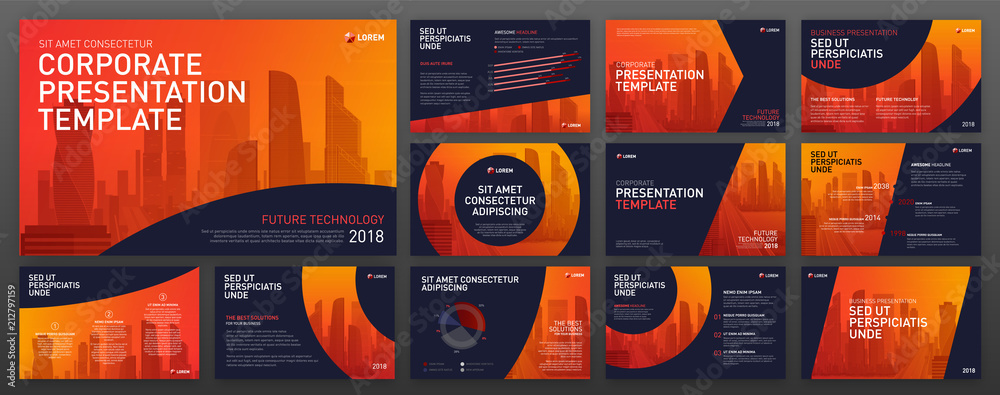 Wall mural powerpoint presentation templates set. keynote presentation backgrounds. use for presentation backgr