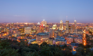 Beautiful view of Montreal after sunset, in quebec Canada