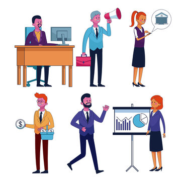 Set of business people and office icons vector illustration graphic design