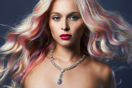 Rainbow Hair Style Woman in Jewelry
