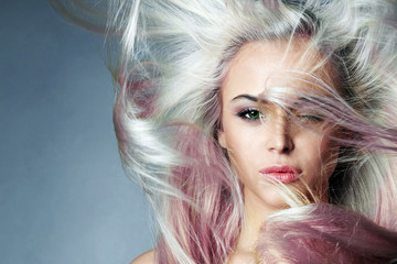 Beauty Fashion Model with Colorful Dyed Hair