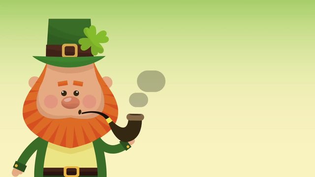 Cute elf with tobacco pipe over green background High definition animation colorful scenes