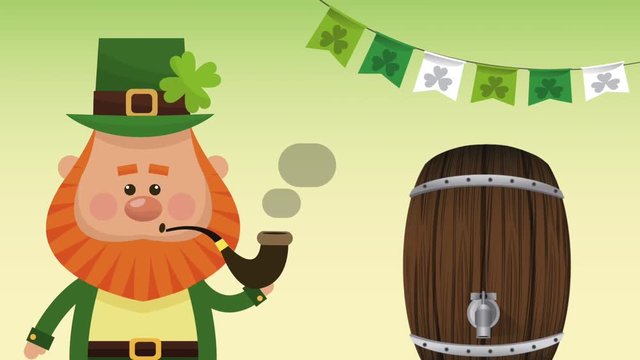 Cute elf with tobacco pipe and beer barrel High definition animation colorful scenes