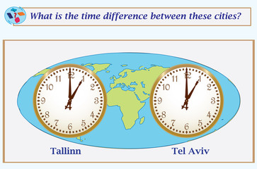 Naklejka premium Logical task. What is the time difference between these cities?