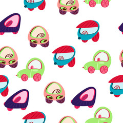 Background car. Kids cars. Seamless cute car pattern.