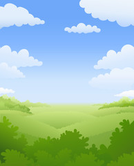 Obraz na płótnie Canvas Natural landscape. Sky, cloud, tree, shrub and hill. Summer