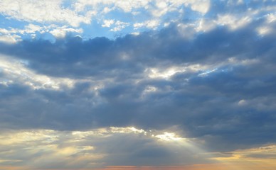 Beautiful blue cloudscape in the sky at sunset, natural background