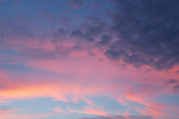 Beautiful pink sunset in blue sky, natural background 
